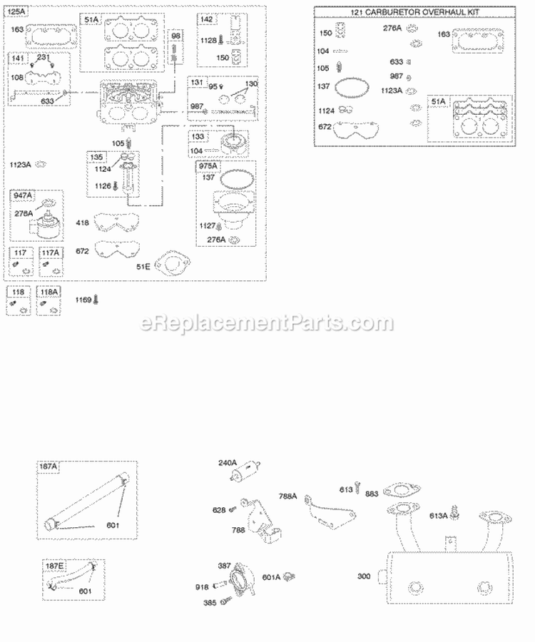 Carburetor Exhaust System Fuel Supply KitGasket Set-Carburetor Diagram and Parts List for 44K777-0025-G1  Briggs and Stratton Engine